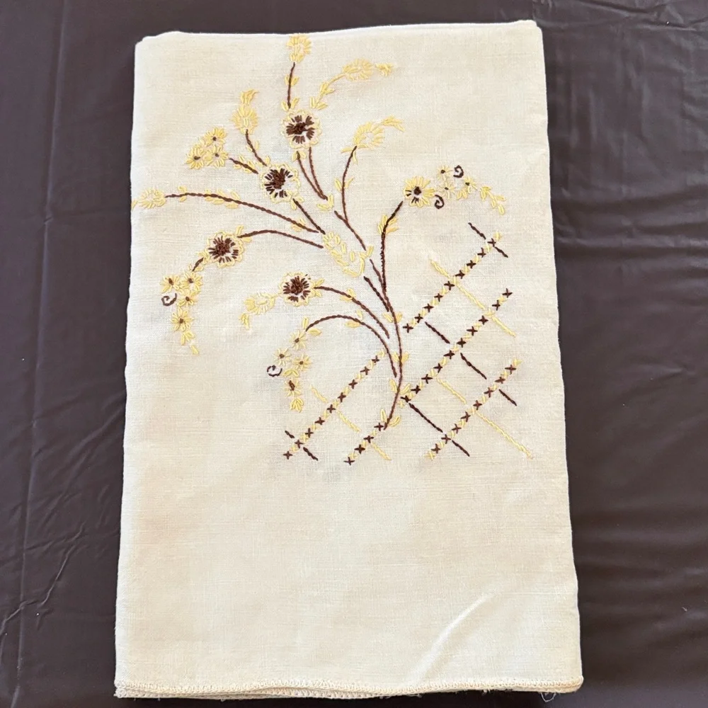 Vintage Linen Blend Tablecloth with Embroidery